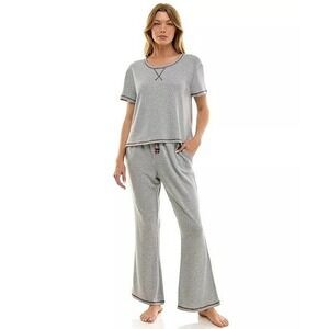 Roudelain Women's 2-Piece Short Sleeve Top and Flare Pants Set Medium